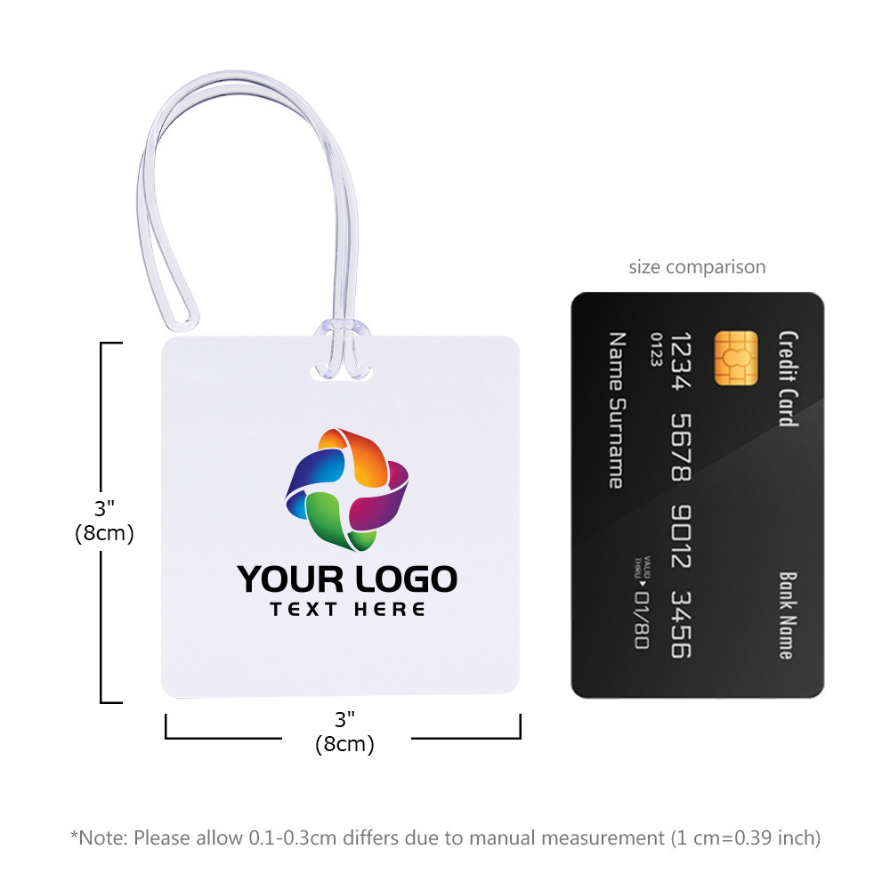 Scale shot of Full Color Square Plastic Luggage Tags With Strap
