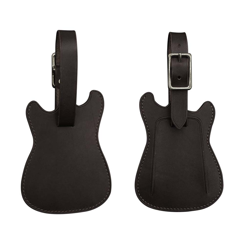 Black Genuine Leather Guitar Luggage Tags Front and Back 