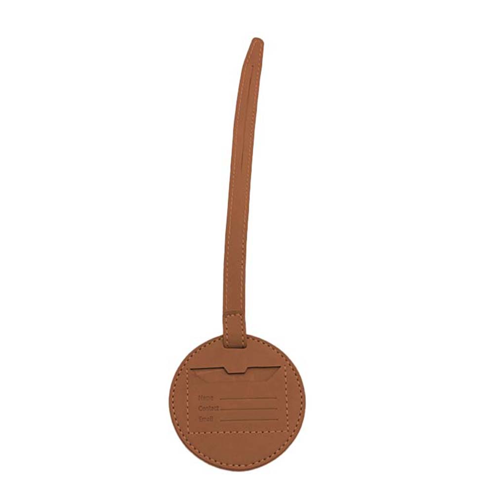 Brown Custom Round PU Leather Luggage Tag Back
