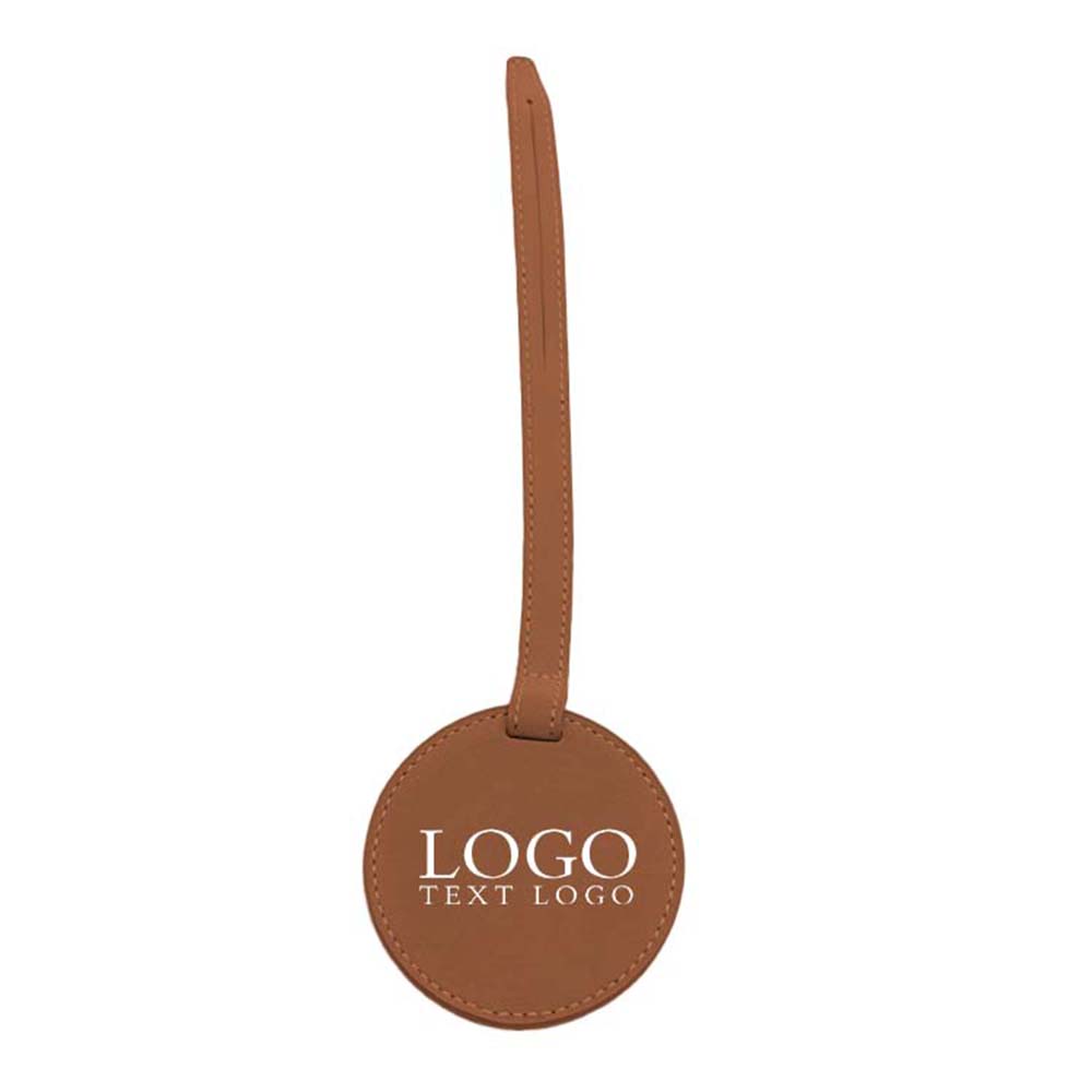 Brown Custom Round PU Leather Luggage Tag with Logo