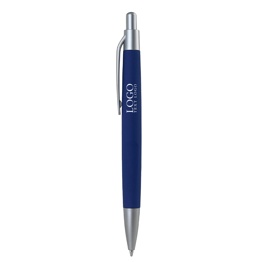 Click Action Plastic Ballpoint Pen Dark Blue With Logo