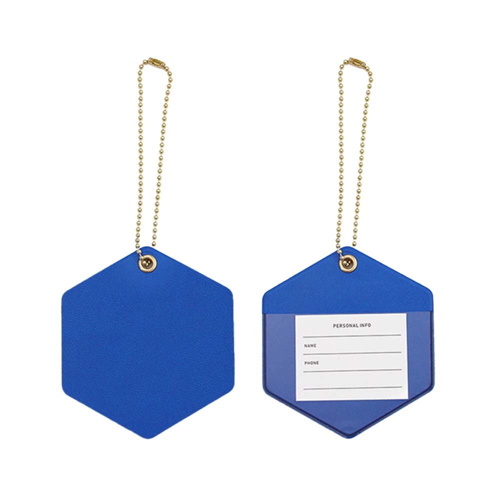 Free Customizable PU leather hexagonal luggage tag blue