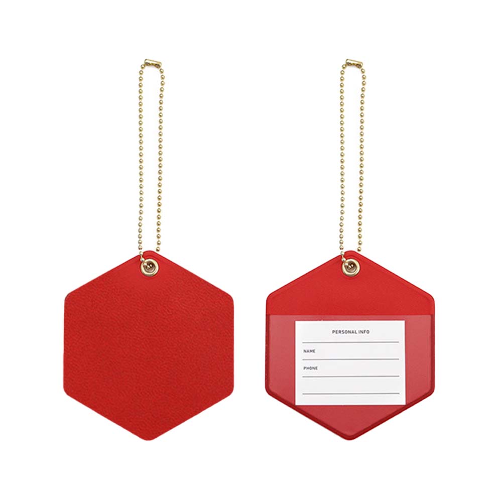 Free Customizable PU leather hexagonal luggage tag red