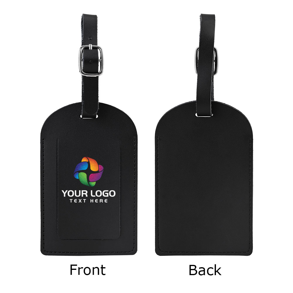 Genuine Leather Luggage Tag Black with Logo