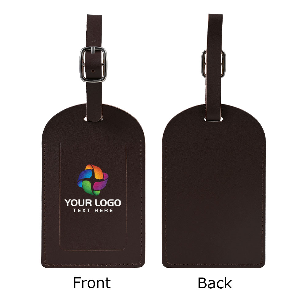 Genuine Leather Luggage Tag Brown with Logo