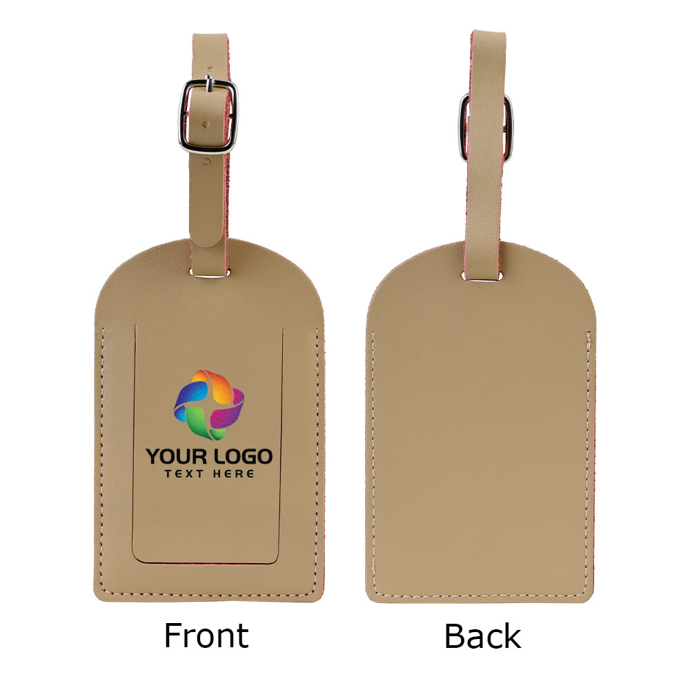 Genuine Leather Luggage Tag Khaki with Logo