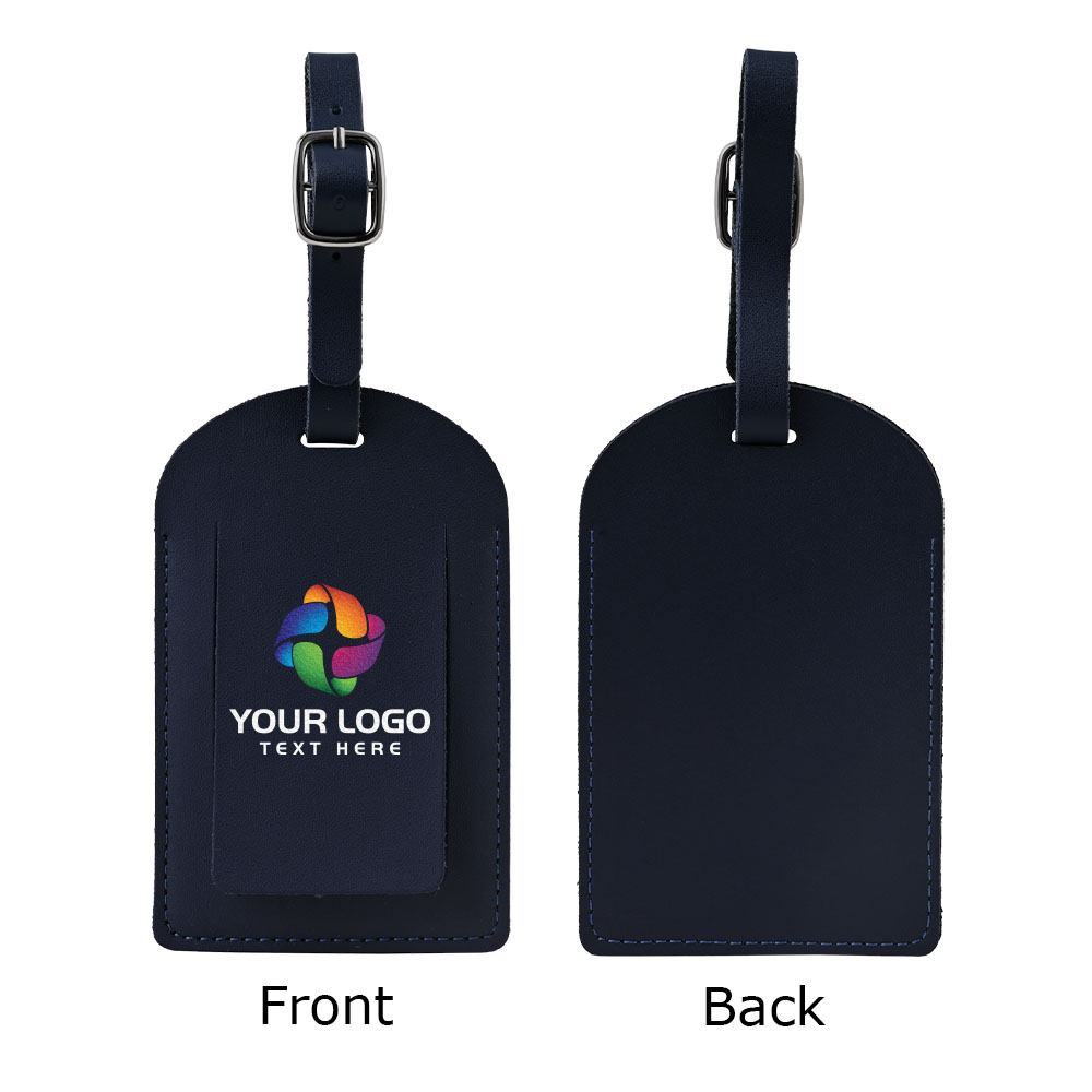 Genuine Leather Luggage Tag Navy Blue with Logo