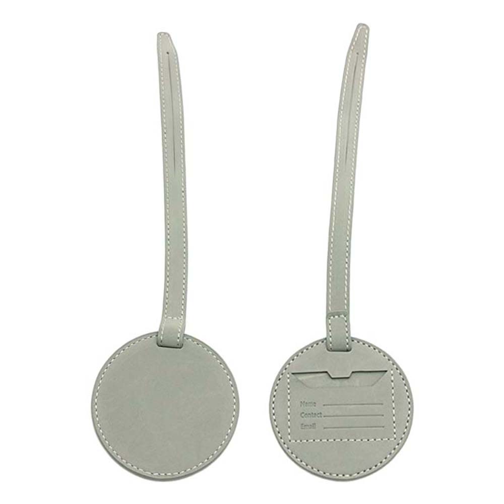 Gray Custom Round PU Leather Luggage Tag Front and Back