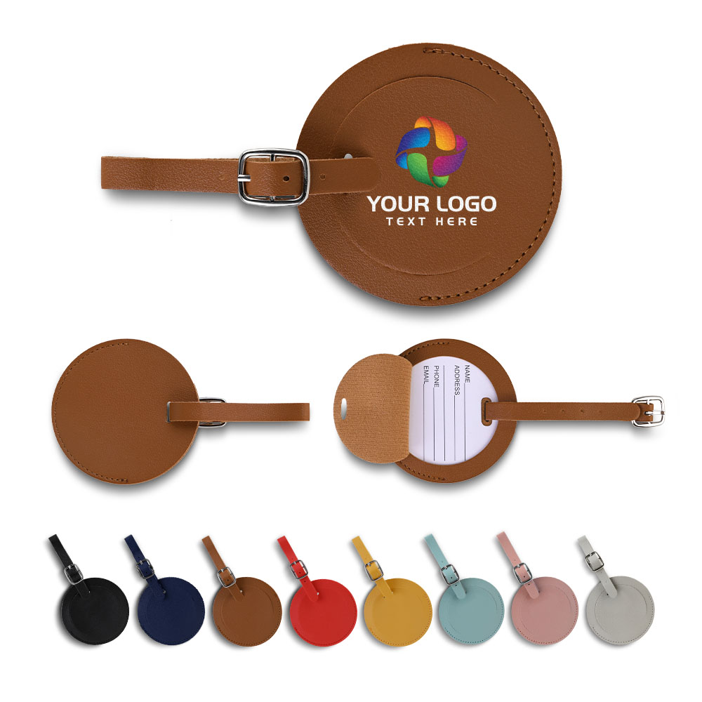 Group shot of  Round Flap Luggage Tags With Logo