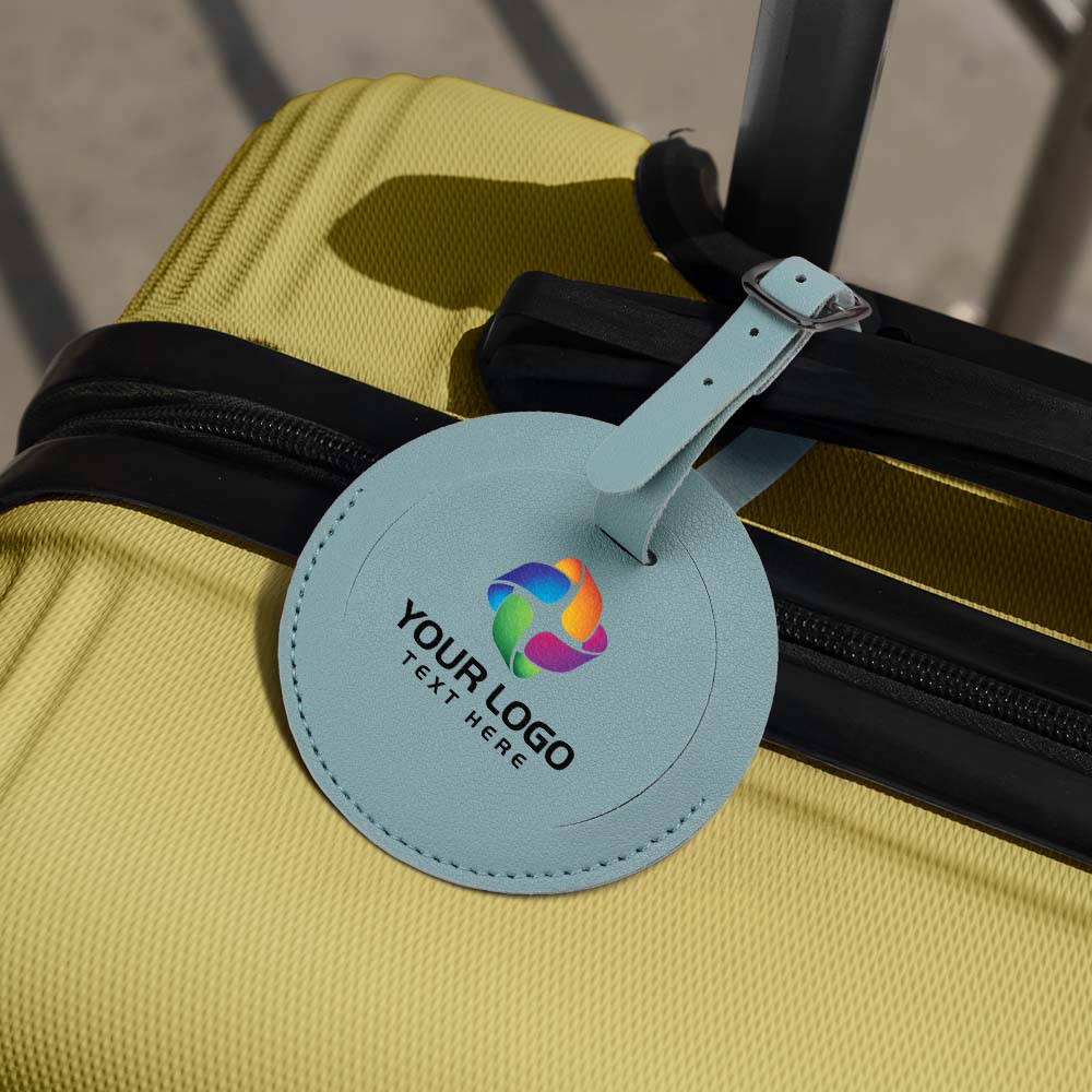 Lifestyle shot of Round Flap Luggage Tags With Logo