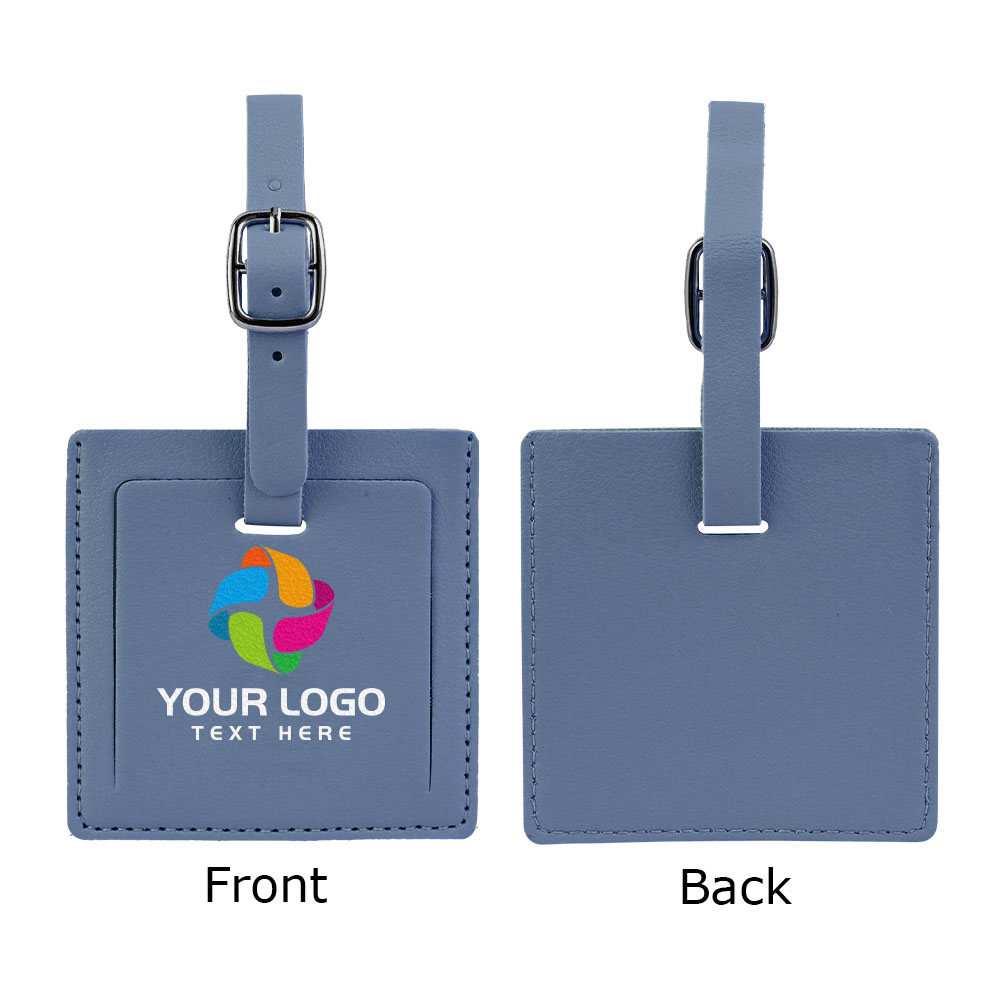 PU Leather Square Luggage Tag Blue with Logo