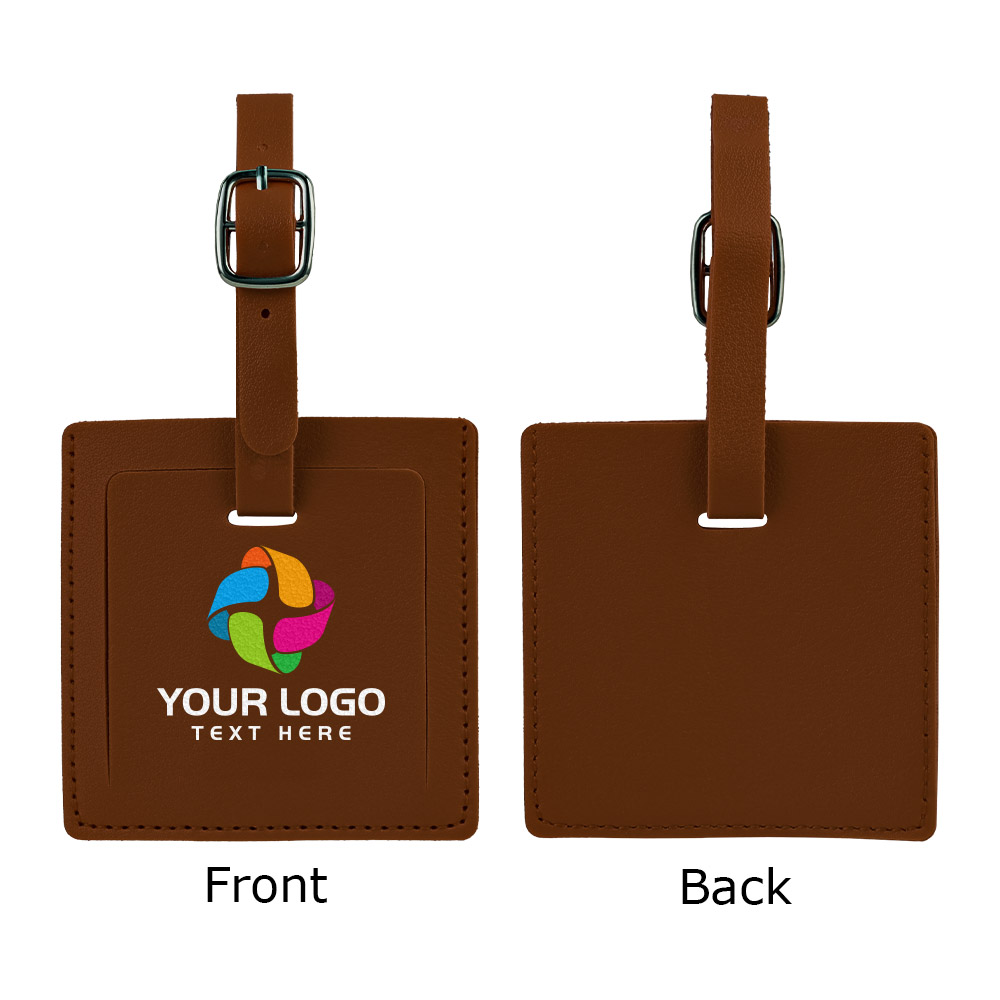 PU Leather Square Luggage Tag Brown with Logo