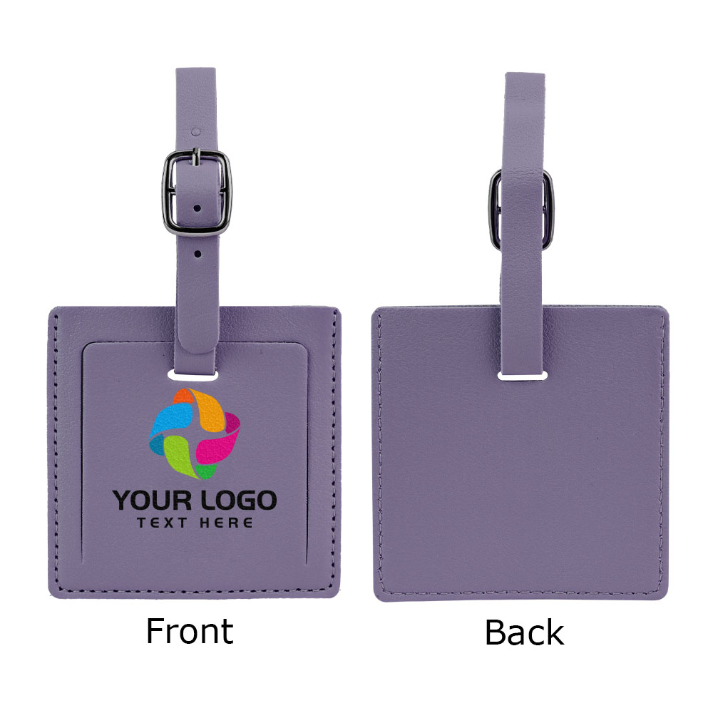 PU Leather Square Luggage Tag Purple with Logo