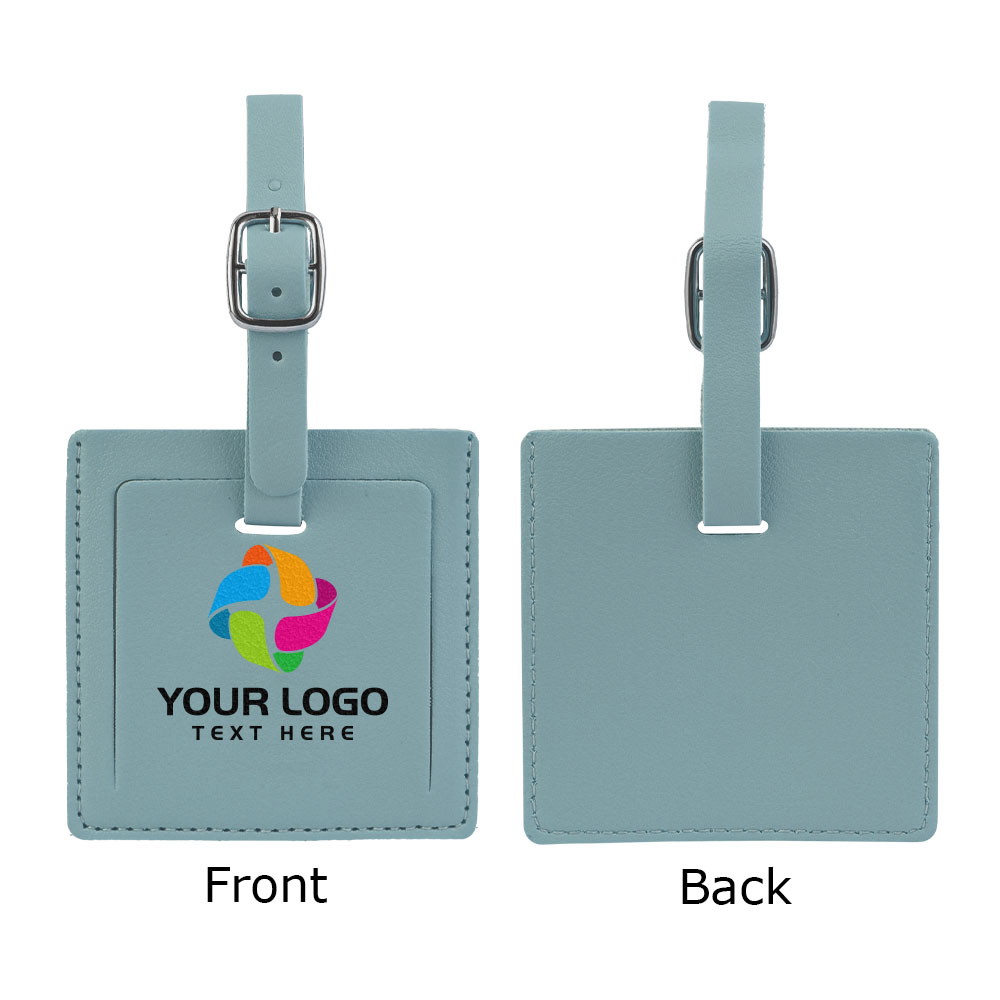 PU Leather Square Luggage Tag Teal with Logo