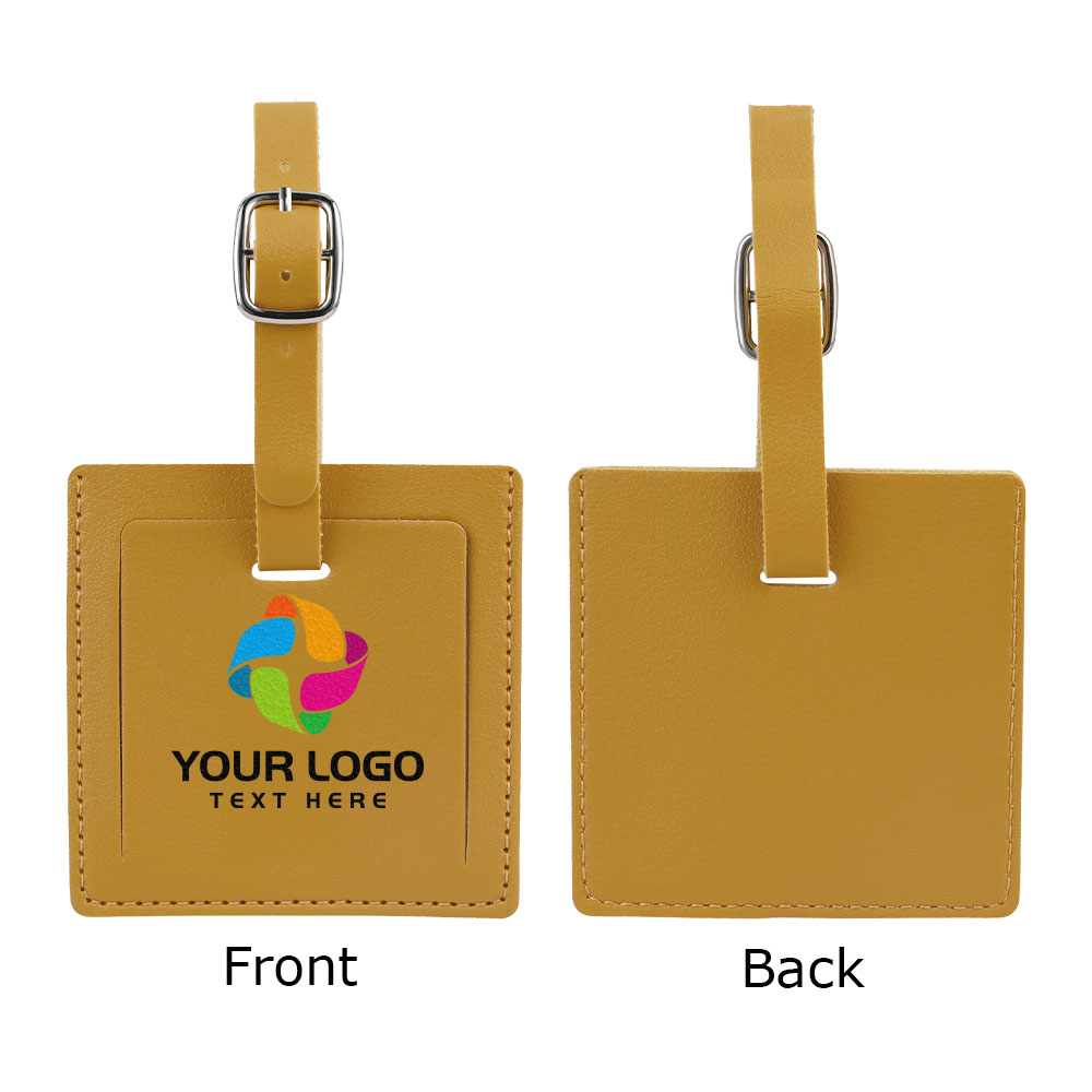 PU Leather Square Luggage Tag Yellow with Logo