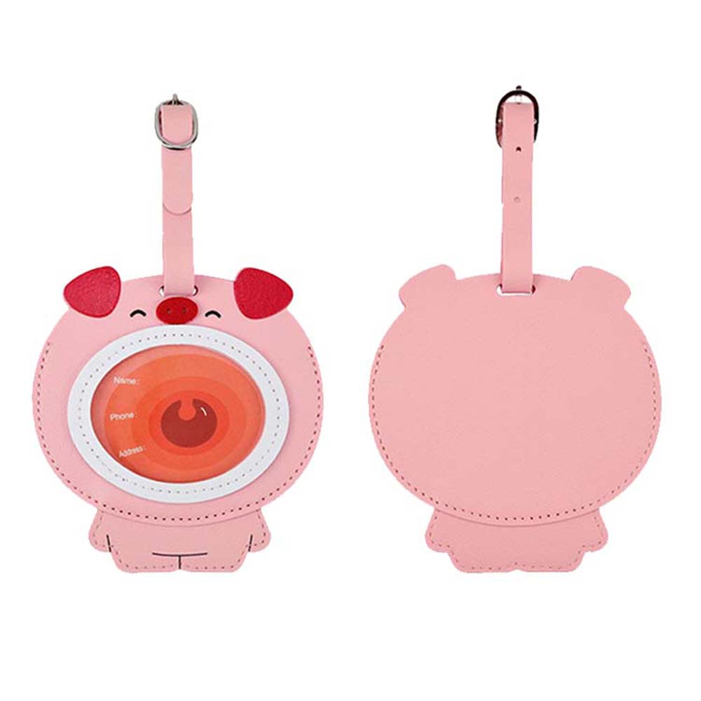 Roze schattige cartoon dieren PU leren bagagelabel voor- en achterkant Roze schattige cartoon dieren PU leren bagagelabel voor- en achterkant
