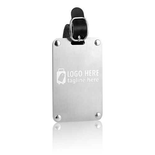 Silver Tone Stainless Steel Luggage Tag With Strap