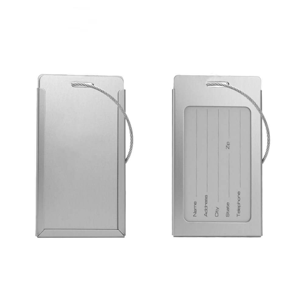 Sleek Aluminum Luggage Tag front and back