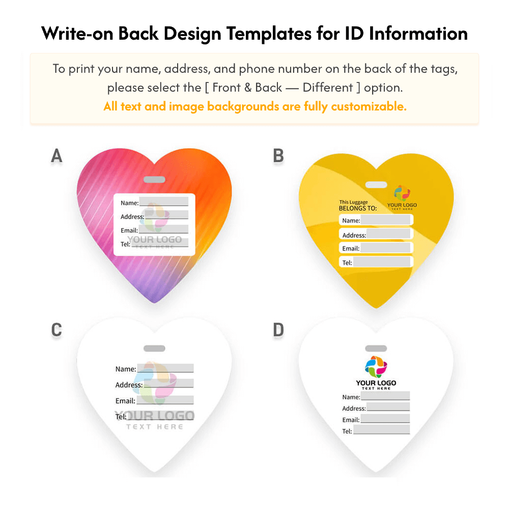 Write-on Back Design Templates for Heart Shape