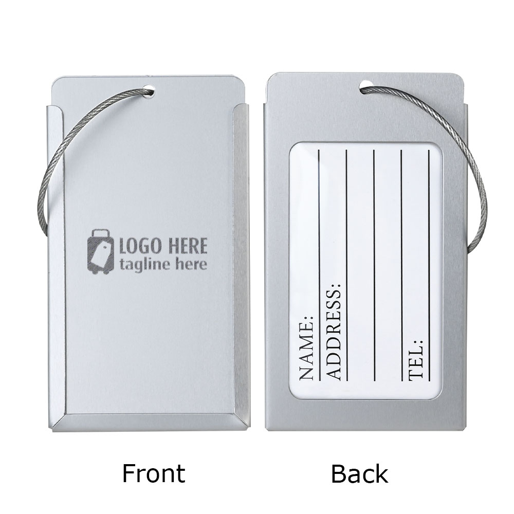 Aluminum Metal Travel Id Identifier Luggage Tags Silver with logo