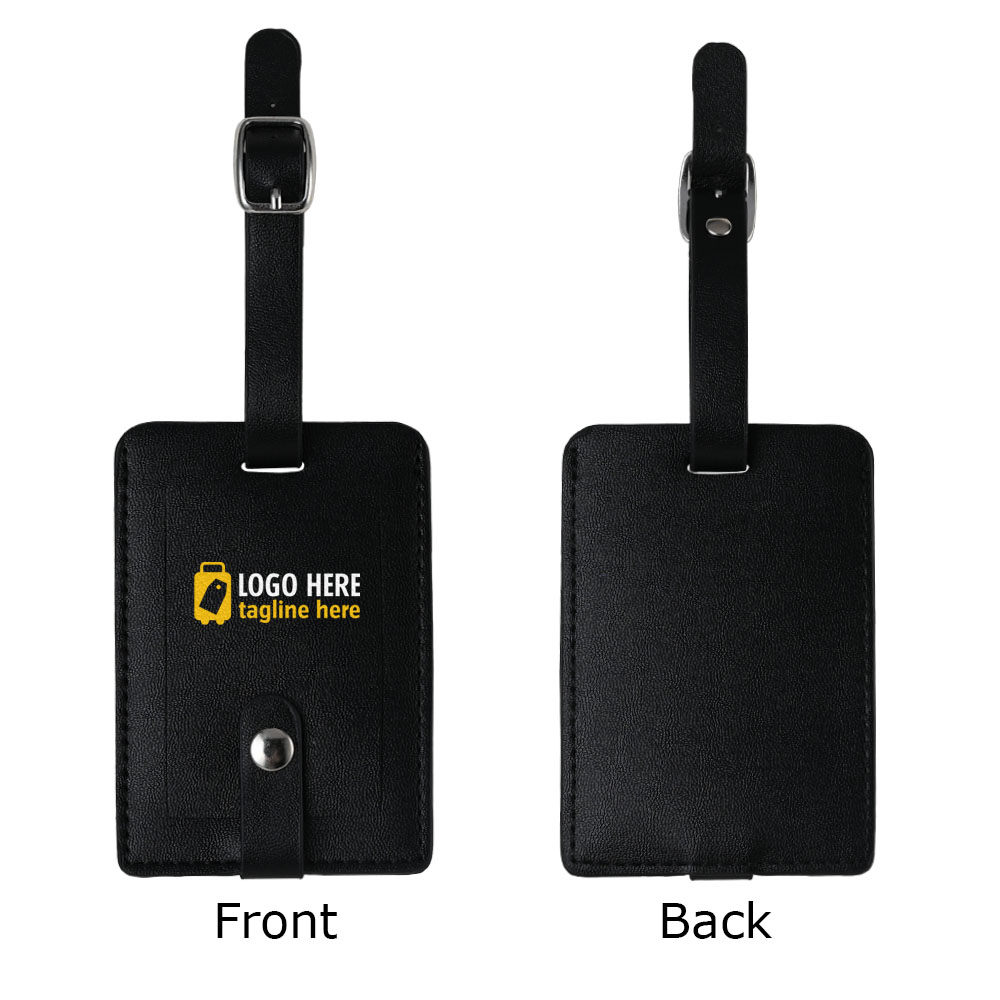 Elegant Leather Luggage Tags with A Classic Buckle Strap Black