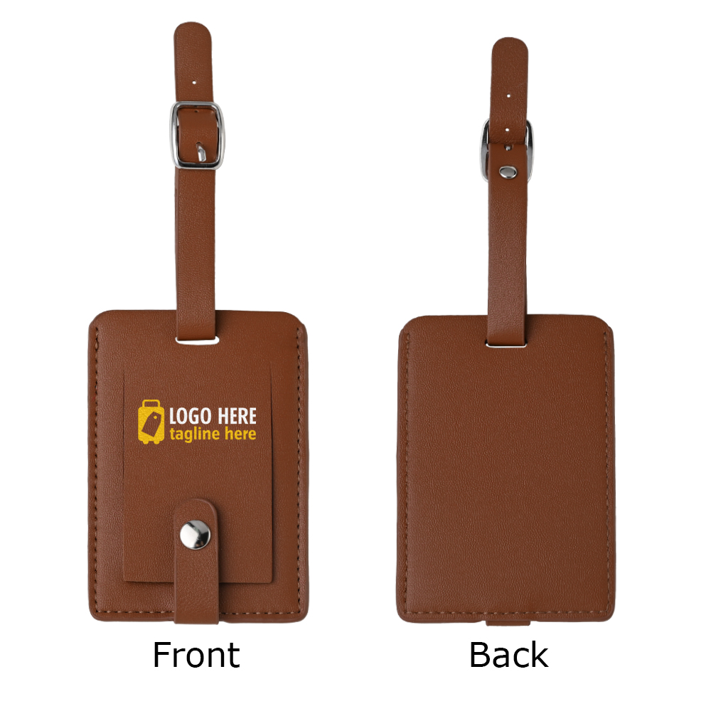 Elegant Leather Luggage Tags with A Classic Buckle Strap Brown