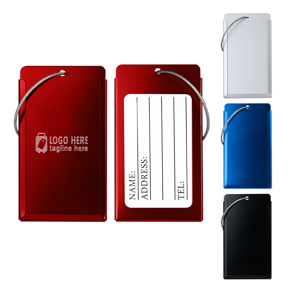 Group shot of Aluminum Metal Travel Id Identifier Luggage Tags