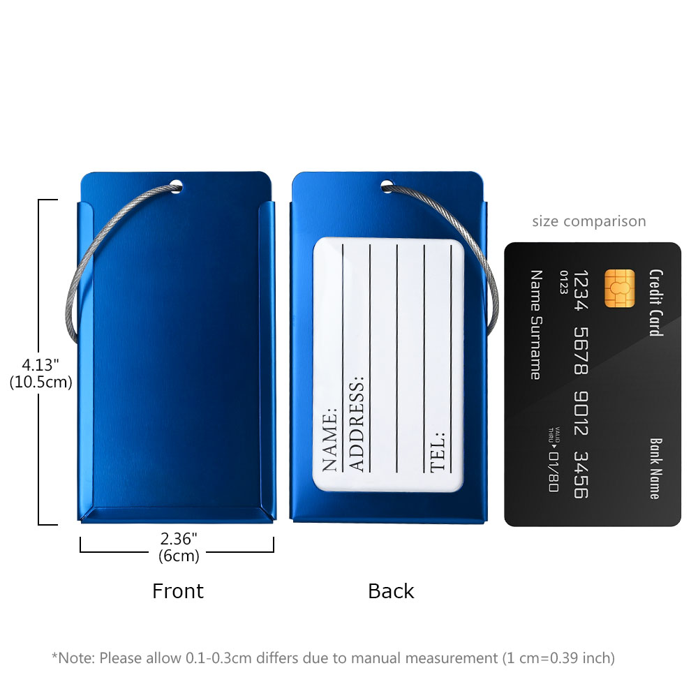 Scale shot of Aluminum Metal Travel Id Identifier Luggage Tags