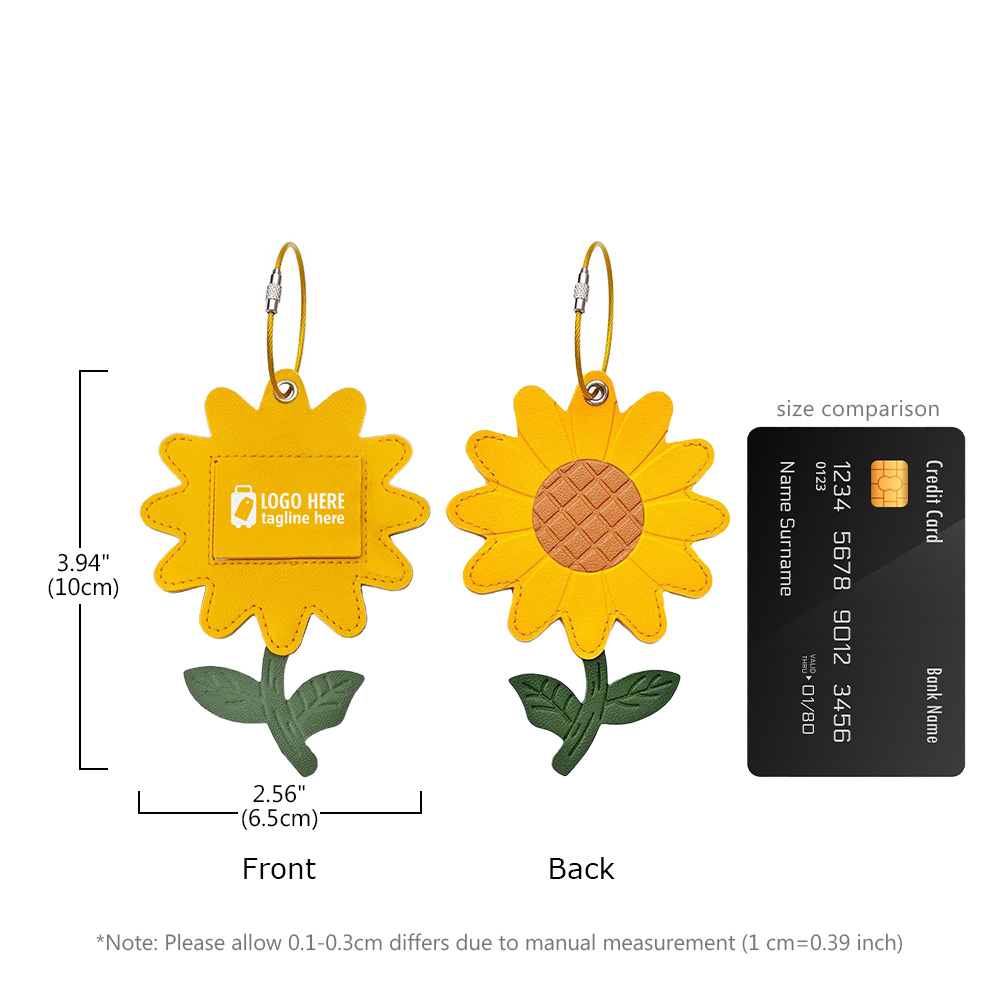 Schaalfoto van Top Grain Cowhide Sunflower Bagagelabel met logo