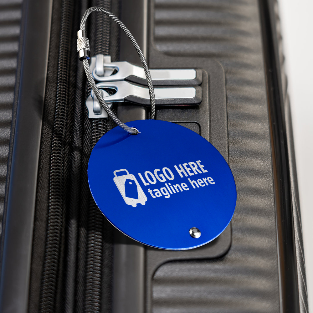 Round Aluminum Luggage Tag with Hanging Loop
