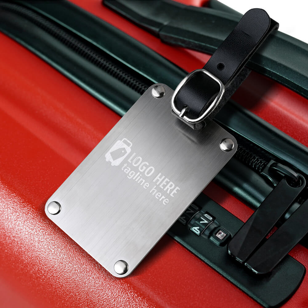 Silver Tone Stainless Steel Luggage Tag With Strap