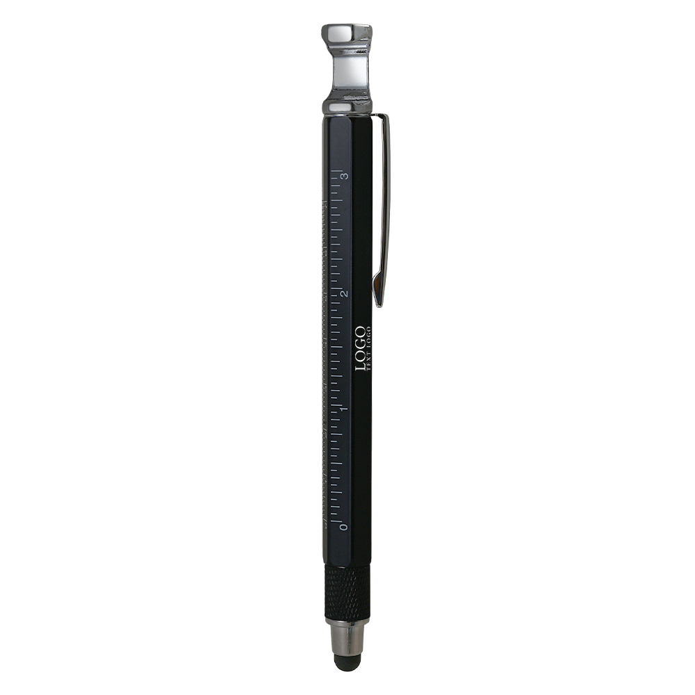 Custom 6-in-1 Tool Pen with Stylus Tip black with logo
