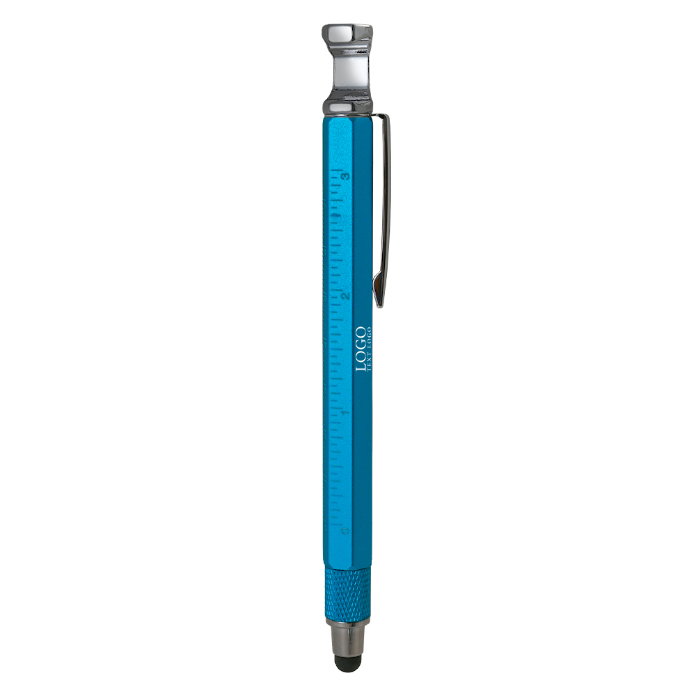 Custom 6-in-1 Tool Pen with Stylus Tip blue with logo