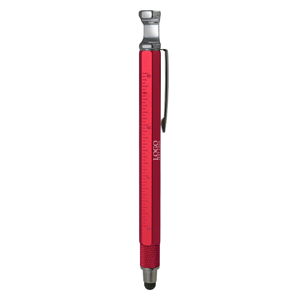 Custom 6-in-1 Tool Pen with Stylus Tip red with logo