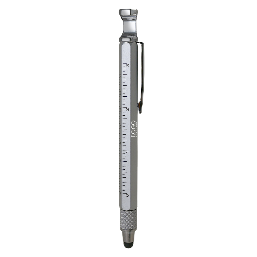 Custom 6-in-1 Tool Pen with Stylus Tip sliver with logo