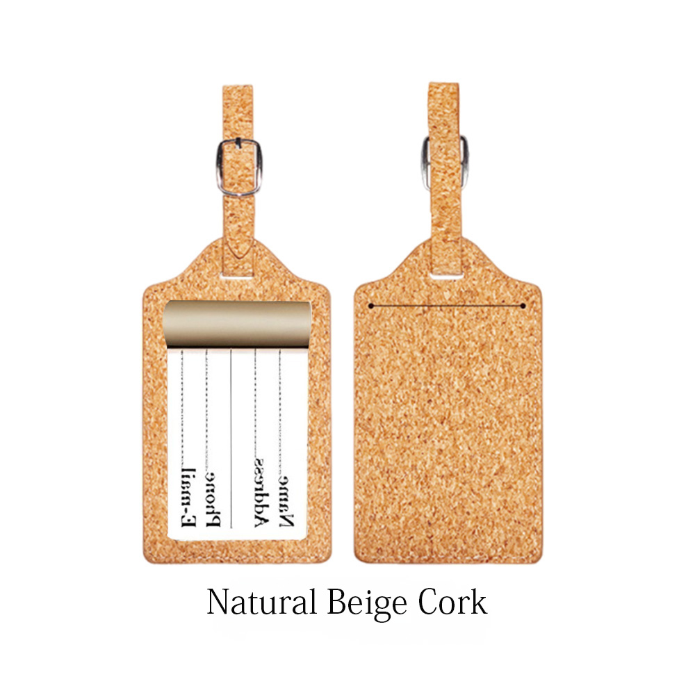Natural Cork Travel Luggage Tag Natural Beige Cork with Logo Both Sides