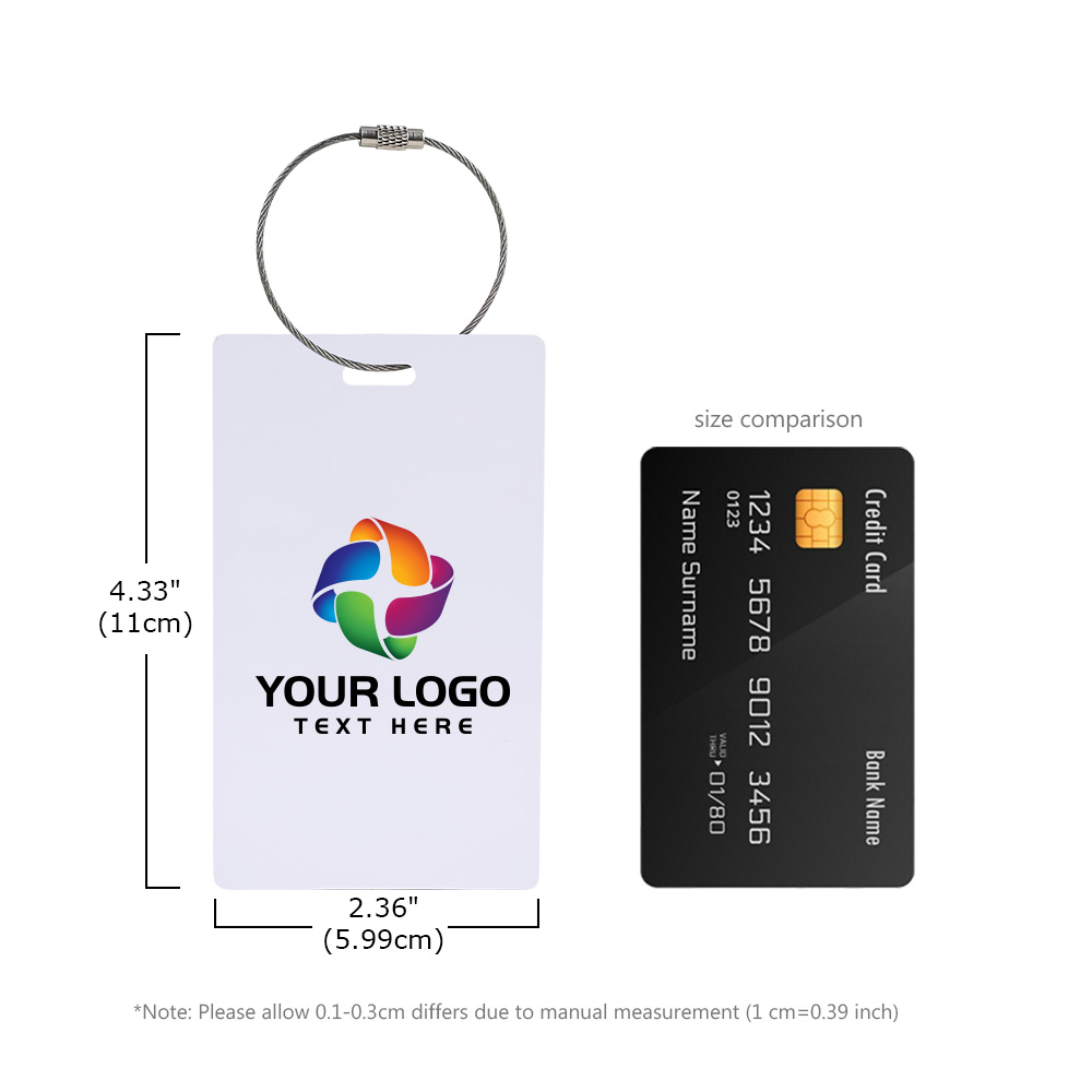 Scale shot of Full Color Plastic Luggage Tags with Cable Loops