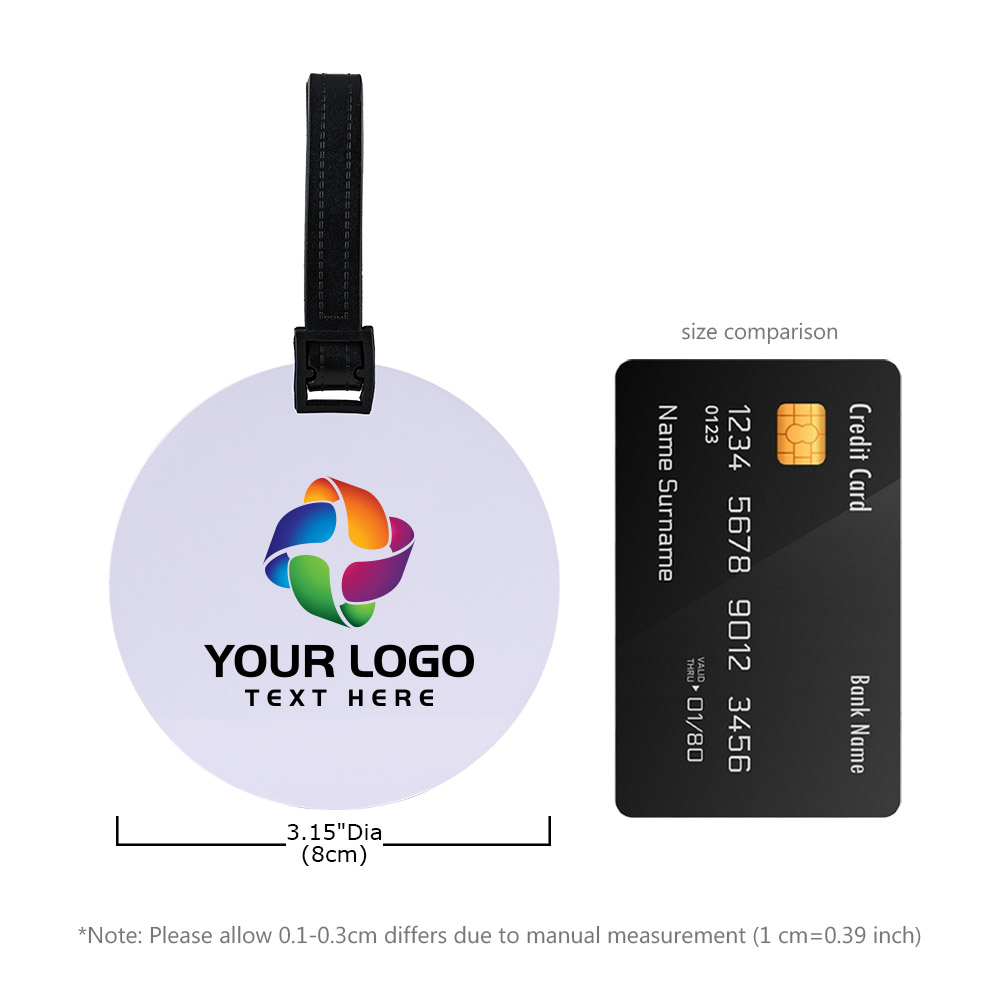 Scale shot of Full Color Round Plastic Luggage Tags With PVC Strap