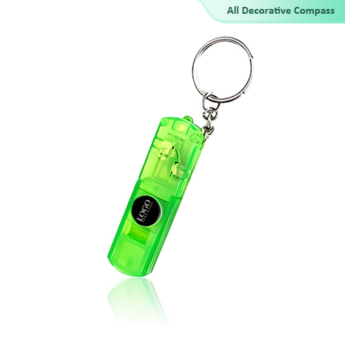 Custom Decorative Compass Transparent Whistle LED Light Keychain