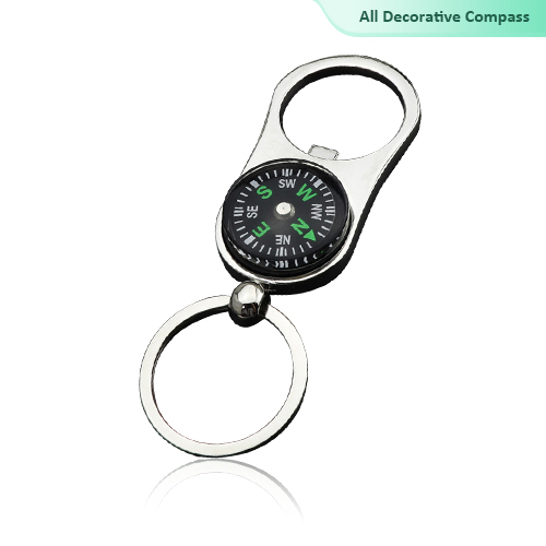 Metal Keychain with Decorative Compass and Bottle Opener