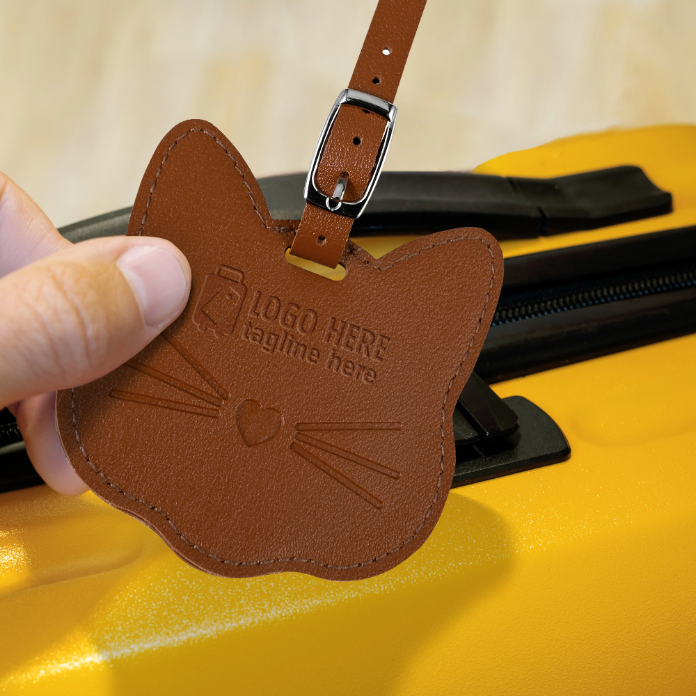 Lifestyle shot of Cute Cat Anti Lost Leather Luggage Tags Lifestyle shot of Cute Cat Anti Lost Leather Luggage Tags