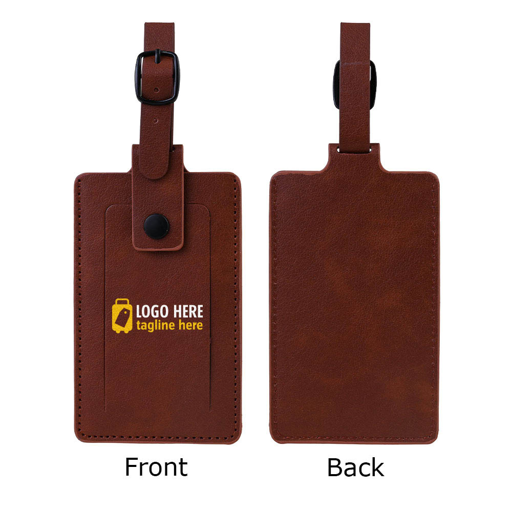 Executive Leather Luggage Tag Brown with Logo