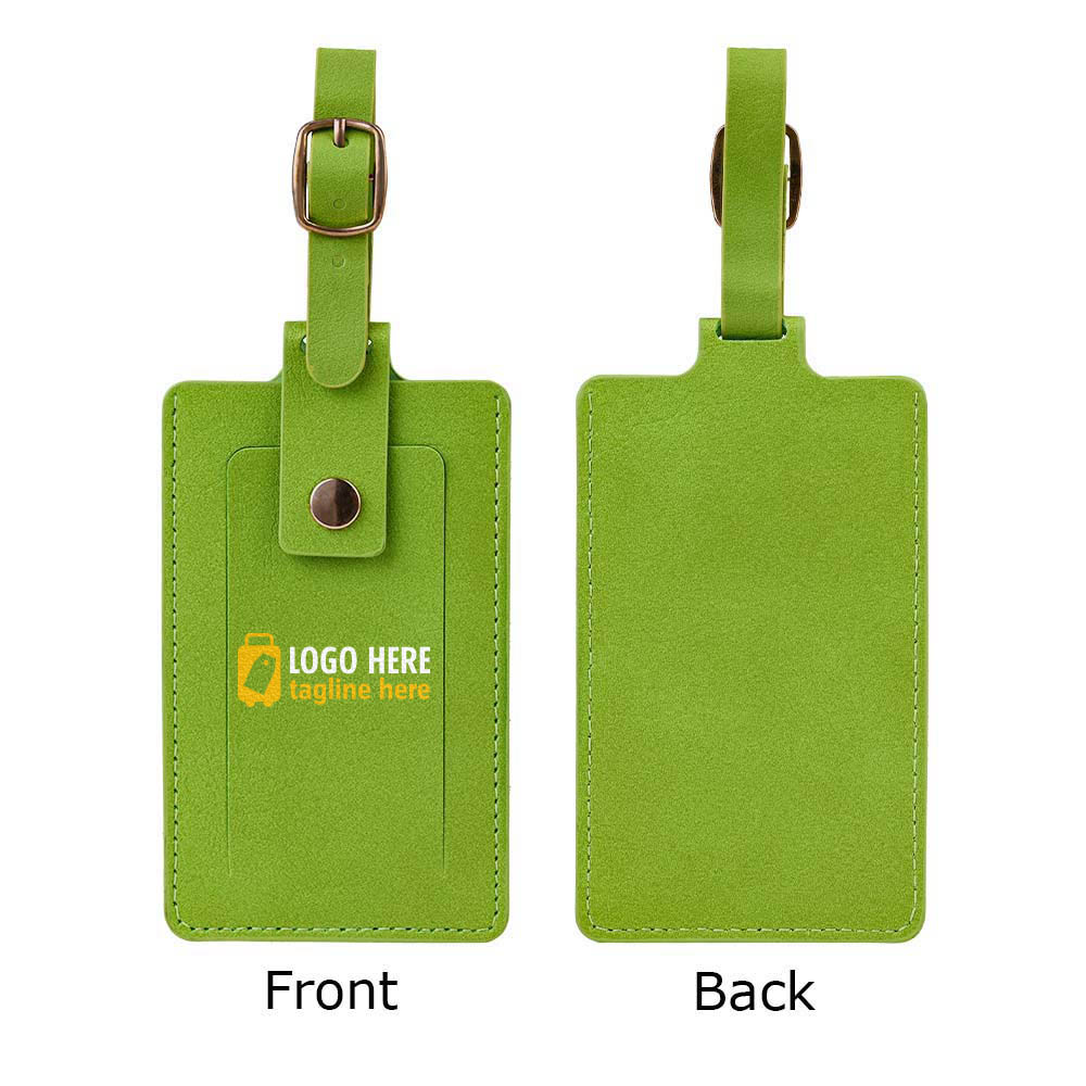 Executive Leather Luggage Tag with Snap Green with logo