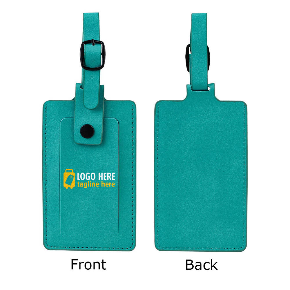 Executive Leather Luggage Tag with Snap Light Blue with logo