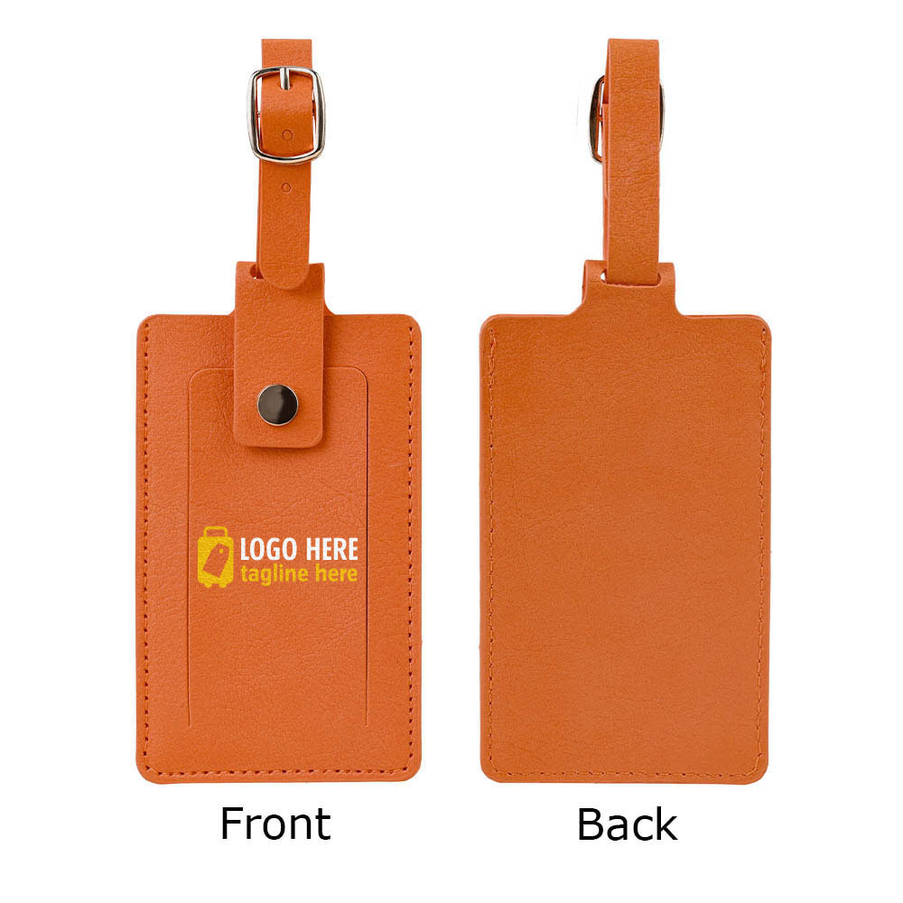 Executive Leather Luggage Tag with Snap Orange with logo