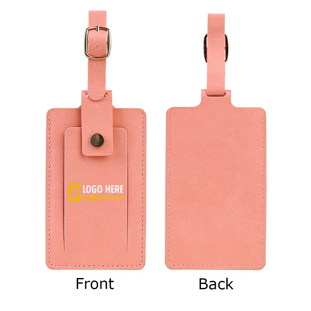 Executive Leather Luggage Tag with Snap Pink with logo