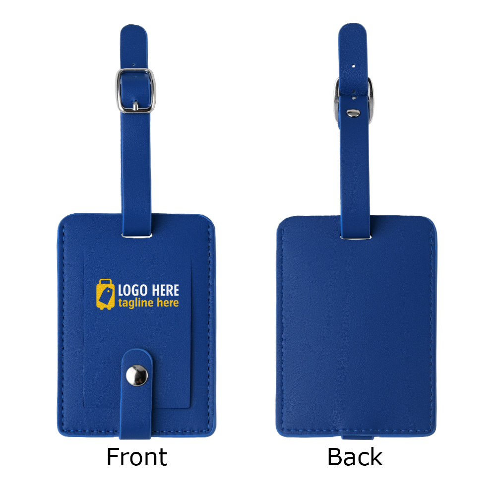 Genuine Leather Flip Luggage Tag Blue
