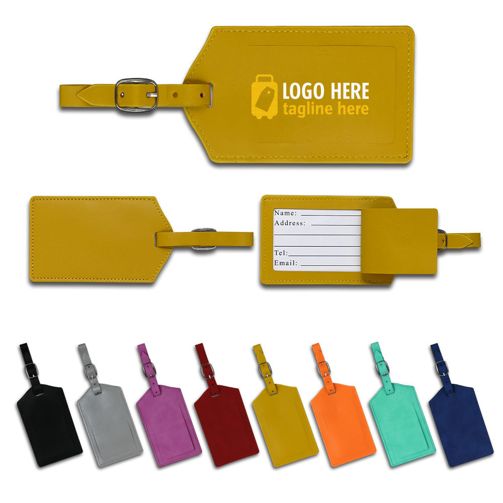 Group shot of Custom Flip-Top PU Leather Luggage Tags