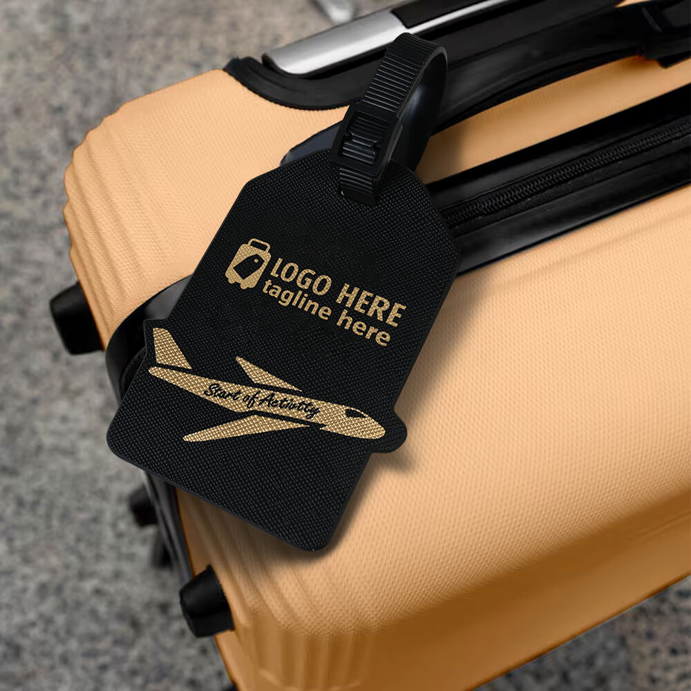 Lifestyle shot of Custom Colored PVC Aircraft Travel ID Tag