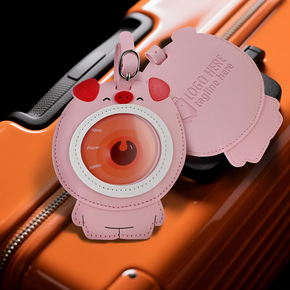 Lifestylefoto van een schattig cartoon dieren PU leren bagagelabel Lifestylefoto van een schattig cartoon dieren PU leren bagagelabel